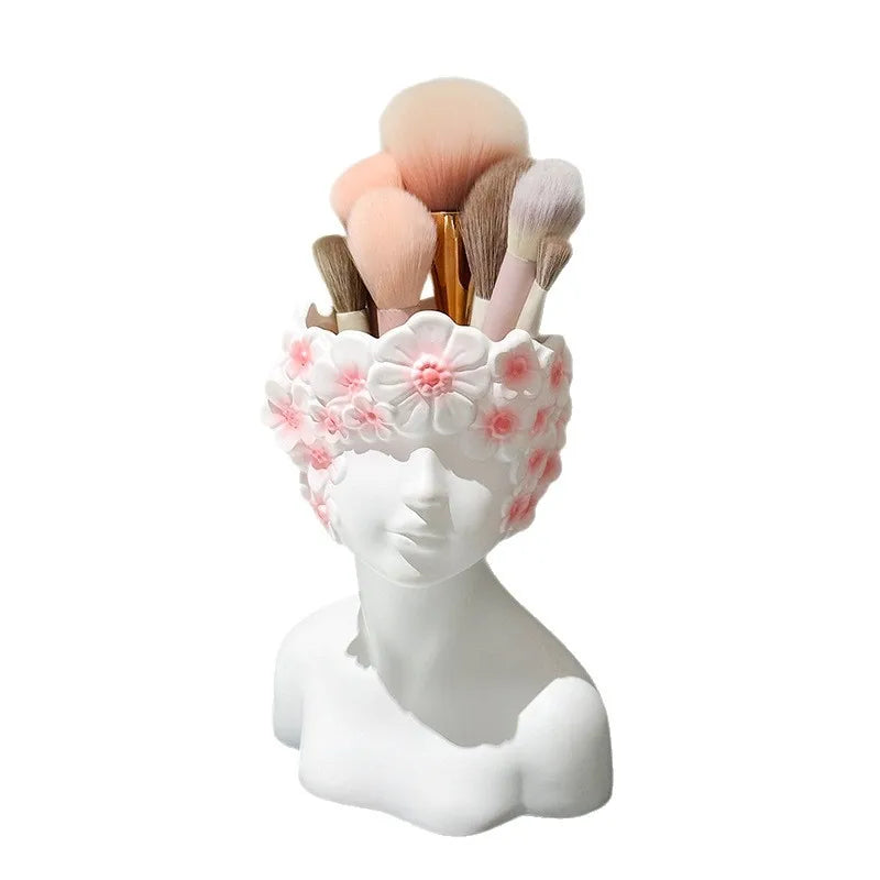 Nordic Face Girl Makeup Brush Holder – Resin Desk Organizer Makeup Brush Holder Zpaxo
