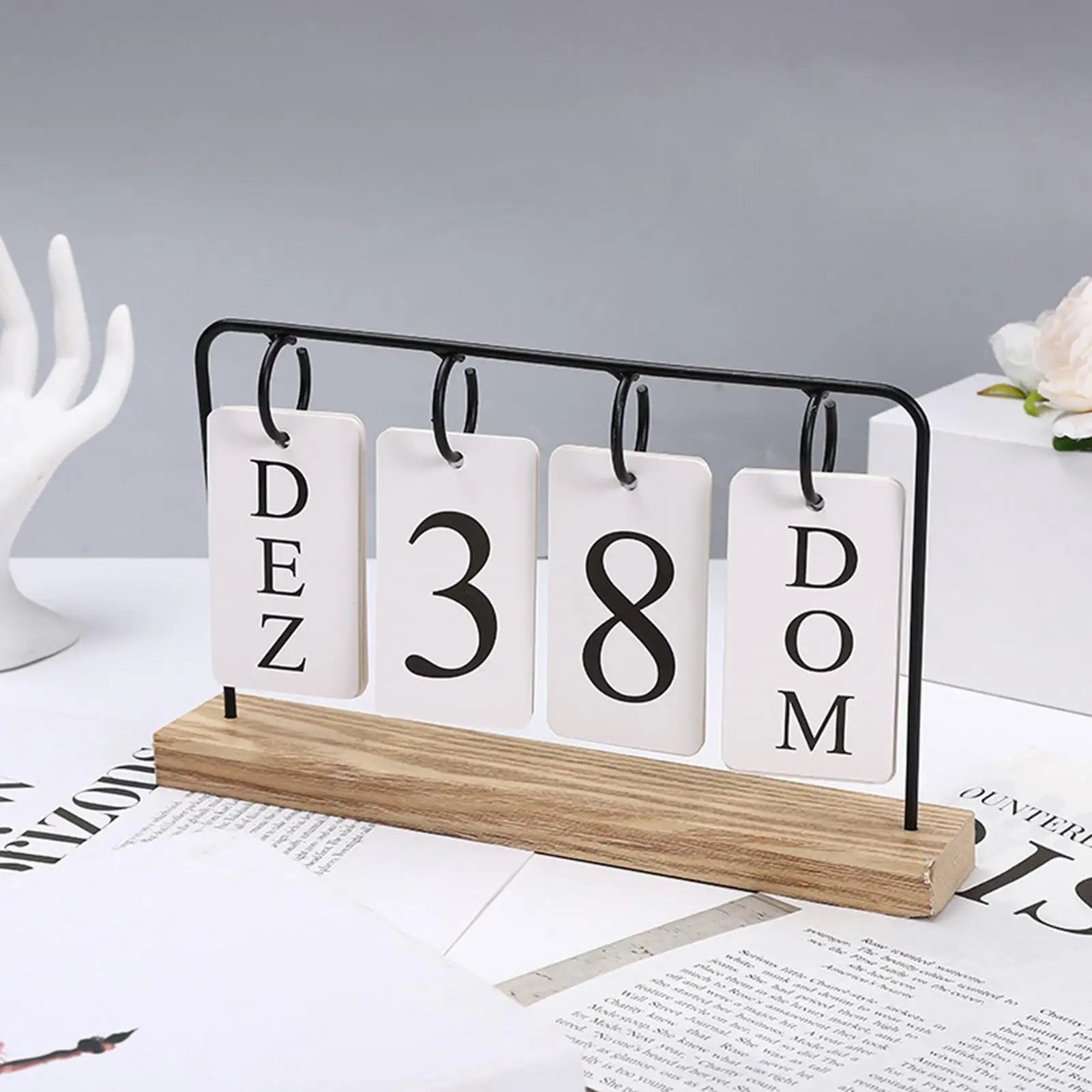Wooden Perpetual Calendar Modern Metal Standing Base Daily Desk Home