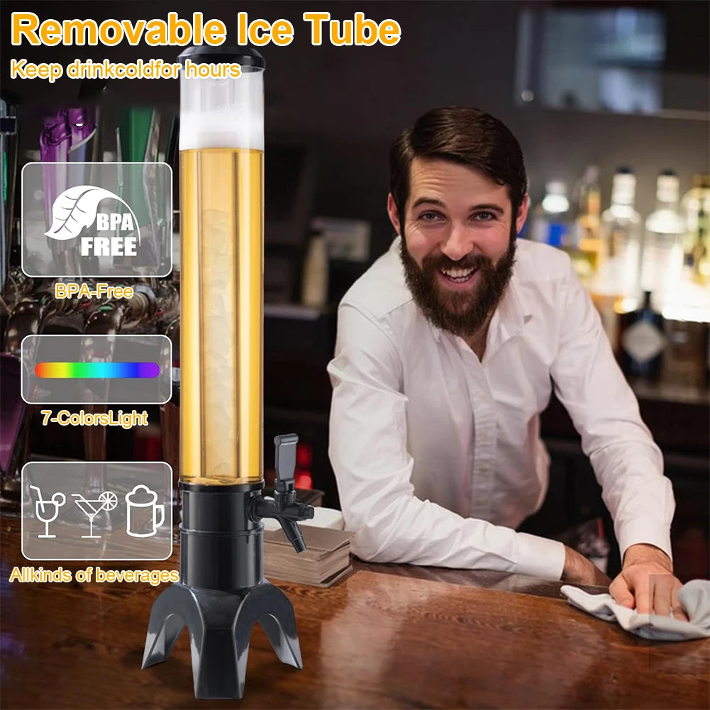3L Beverage Dispenser Shockproof Wear-resistant Beer Tower Colorful Lights Tabletop Liquor Dispenser Bar Accessories Zpaxo