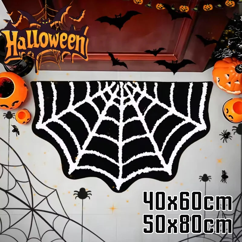 Spooky Halloween Spider Web Doormat Bat Rug Crystal Velvet Non-slip