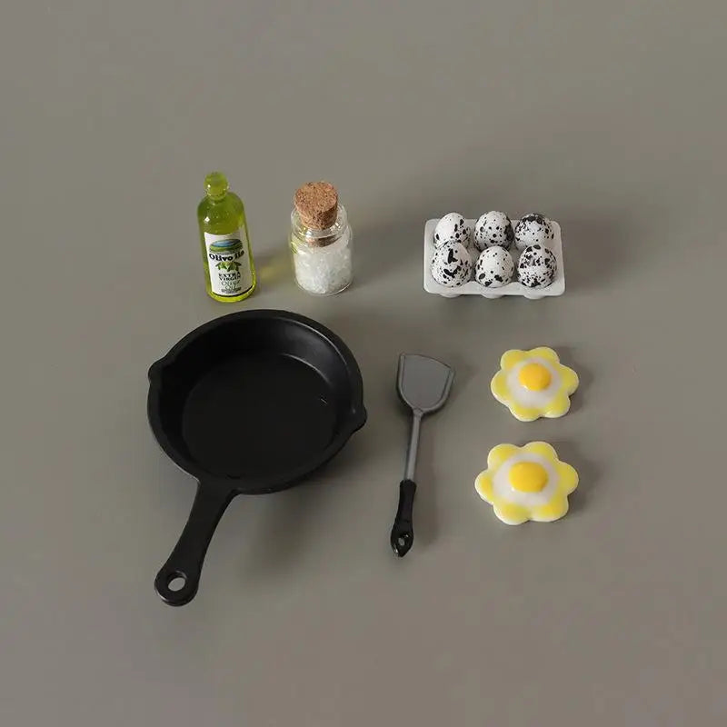 ▶1:12 Dollhouse Mini Egg Frying Pan Kitchenware Model Dollhouse Kitchen Scene Accessories Zpaxo A8 13Pcs