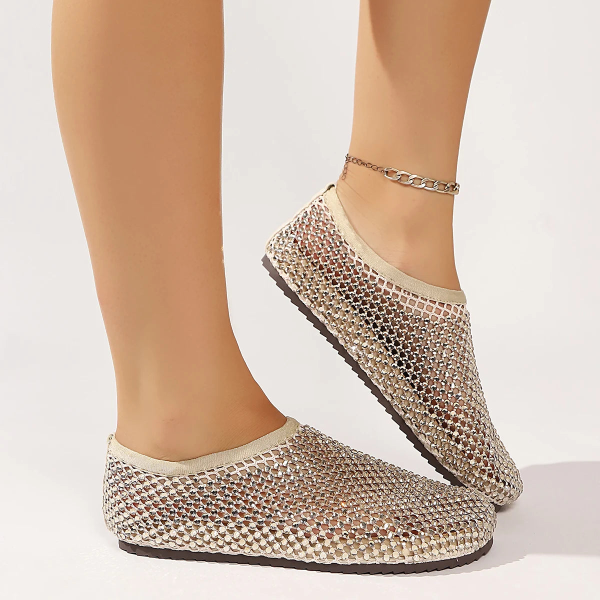 Women Sandals Round Toe Sandals Hollow Short Boots Water Diamond Sexy Flat Shoes Fashion Banquet Shoes Women Zapatos De Mujer Zpaxo Gold 42