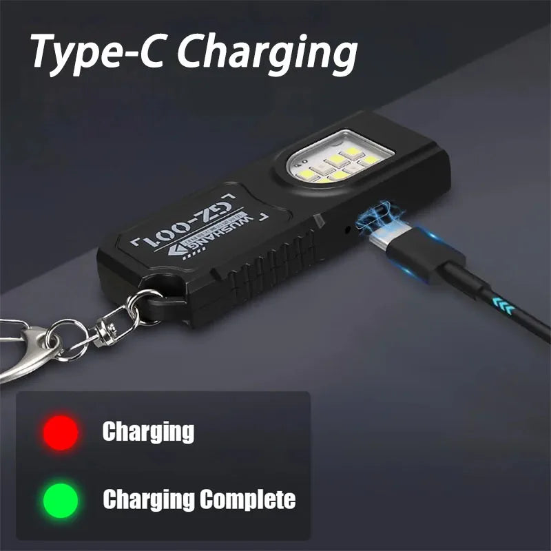 Mini COB LED Keychain Flashlight – USB-C Rechargeable, 5 Modes LED Keychain Flashlight Zpaxo