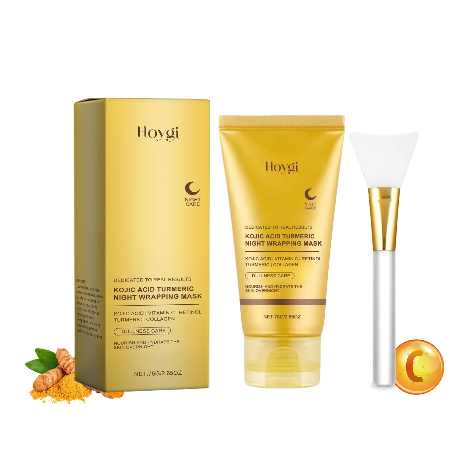 Hoygi Turmeric Collagen Peel Off Face Mask for Deep Cleansing Tightening Skin Hydration Softens Texture with Applicator Tool 75g Zpaxo 1PC