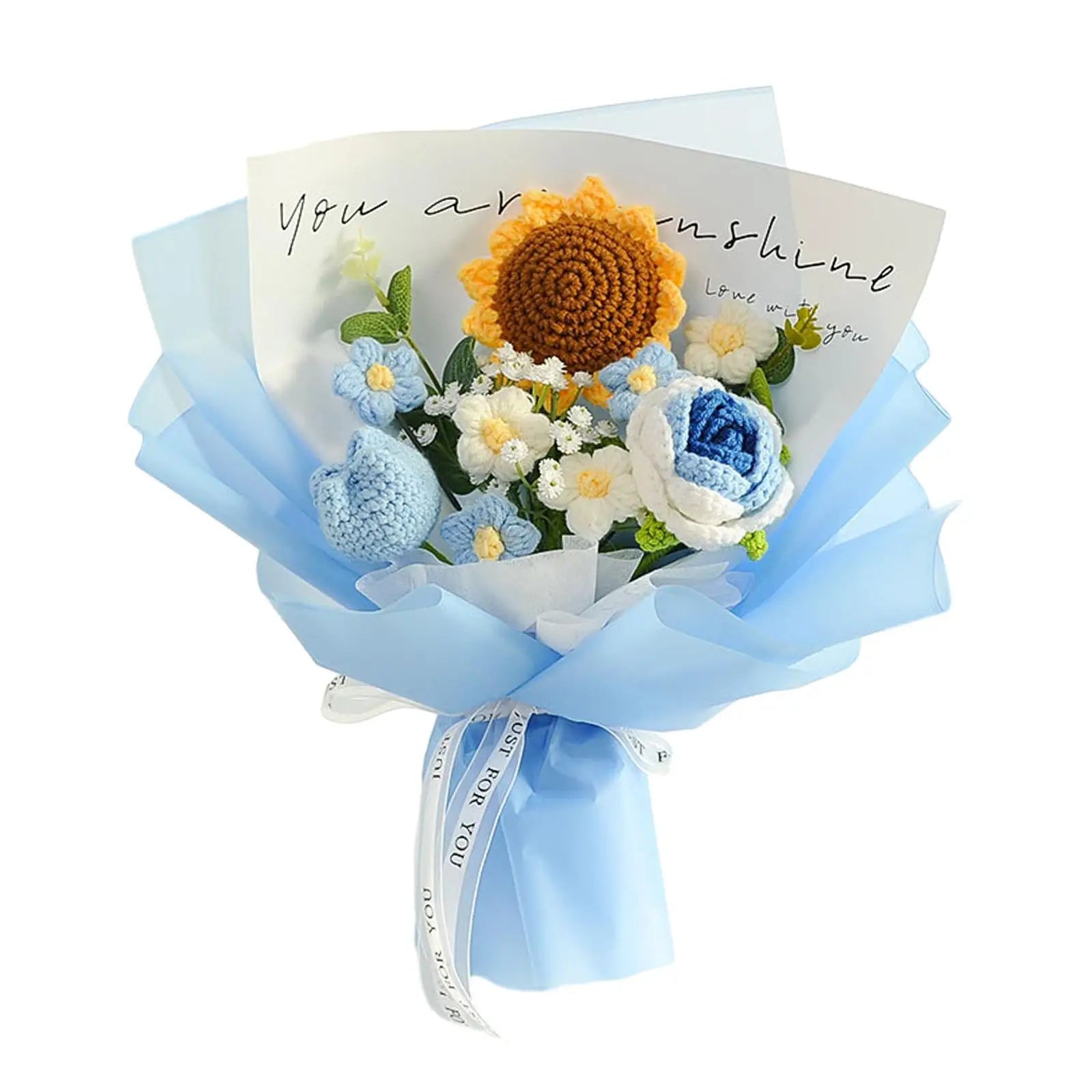 Crochet Flower Bouquet Table Centerpiece Handmade Woven Bouquet for Graduation Gift Living Room Birthday Apartment Hotel Zpaxo blue flower