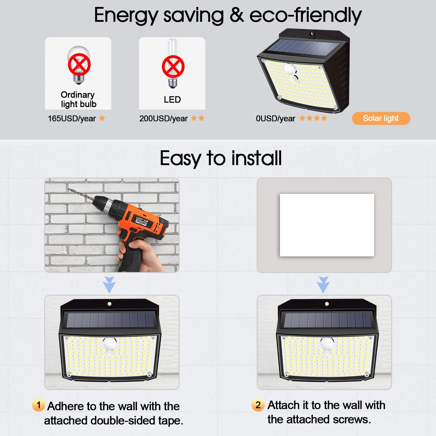 4/8PCS 158LED Solar Wall Lights Motion Sensor Security Lamp IP65 Waterproof 3 Lighting Mode Outdoor Decor for Garden Yard Garage Zpaxo