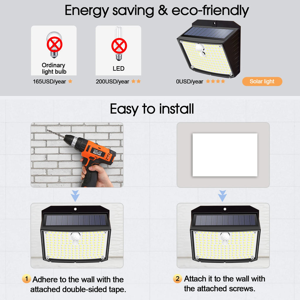 Solar Lights Outdoor 1/4/8pcs 158LED Wireless Motion Sensor Lights Waterproof Solar Security Wall Lights 3 Mode Deck Patio Fence Zpaxo