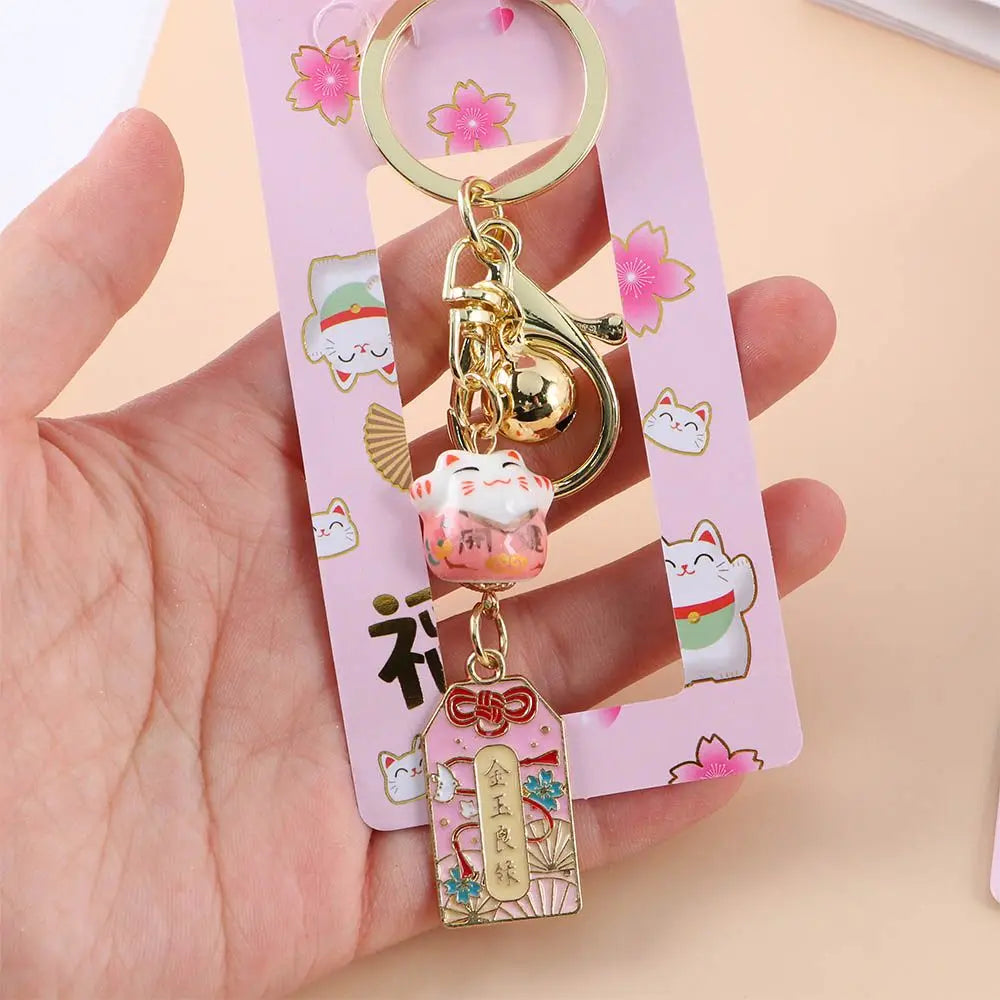 Female With Bell Mobile Decoration Cartoon Metal Ceramics Backpack Pendant Car Keyring Key Lanyard Lucky Cat Keychain Amulet Zpaxo