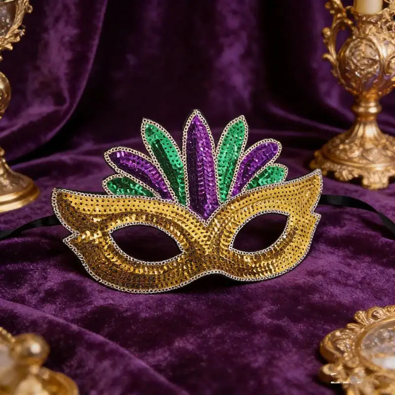 Sequin Mardi Gras Half Face Mask – Masquerade & Cosplay