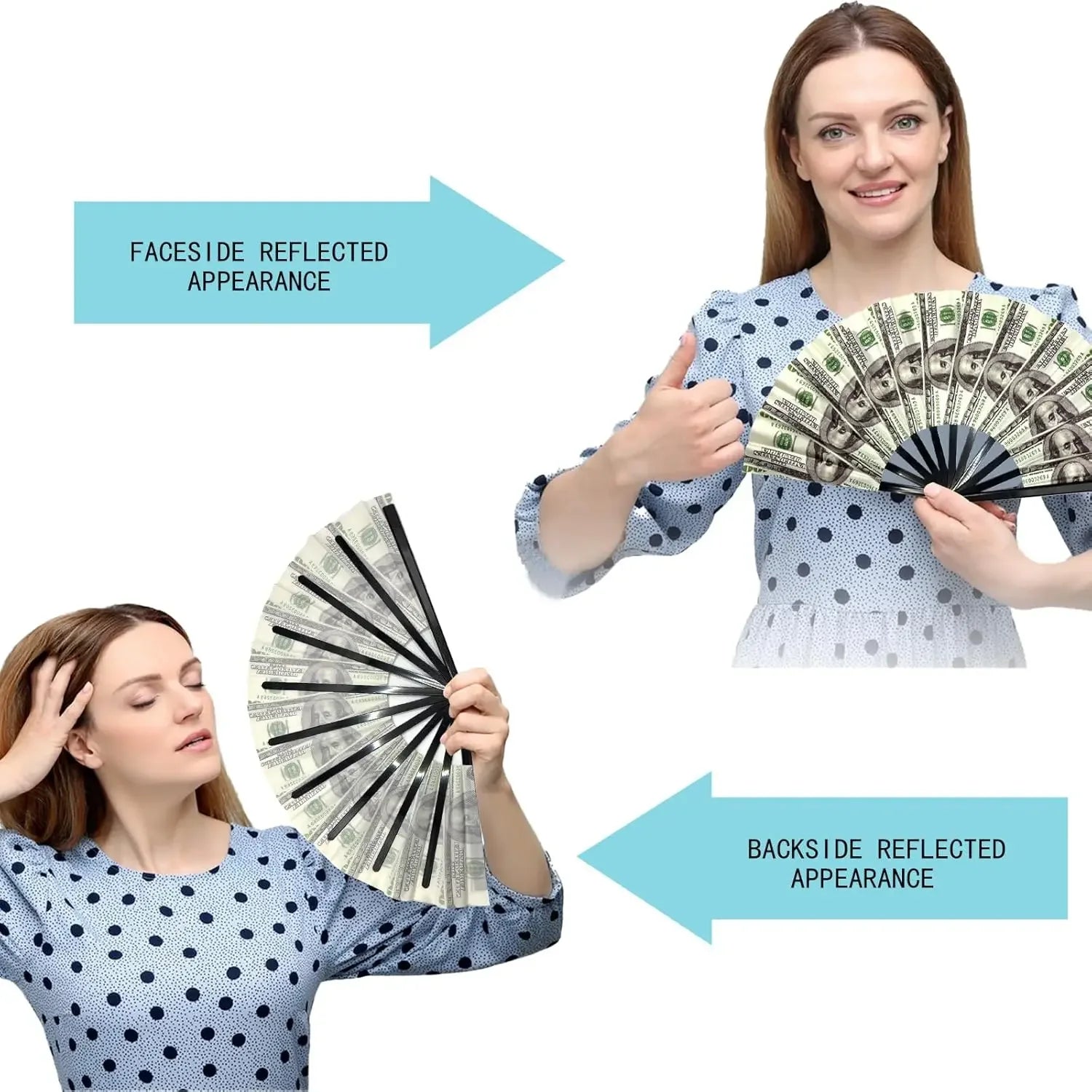 Realistic Dollar Bill Printed Handheld Fan Lightweight Plastic