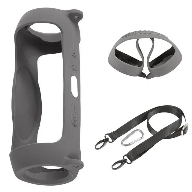 New Bluetooth Speaker Case Soft Silicone Cover Skin With Strap Carabiner for JBL Charge 5 Wireless Bluetooth Speaker Bag Zpaxo Gray