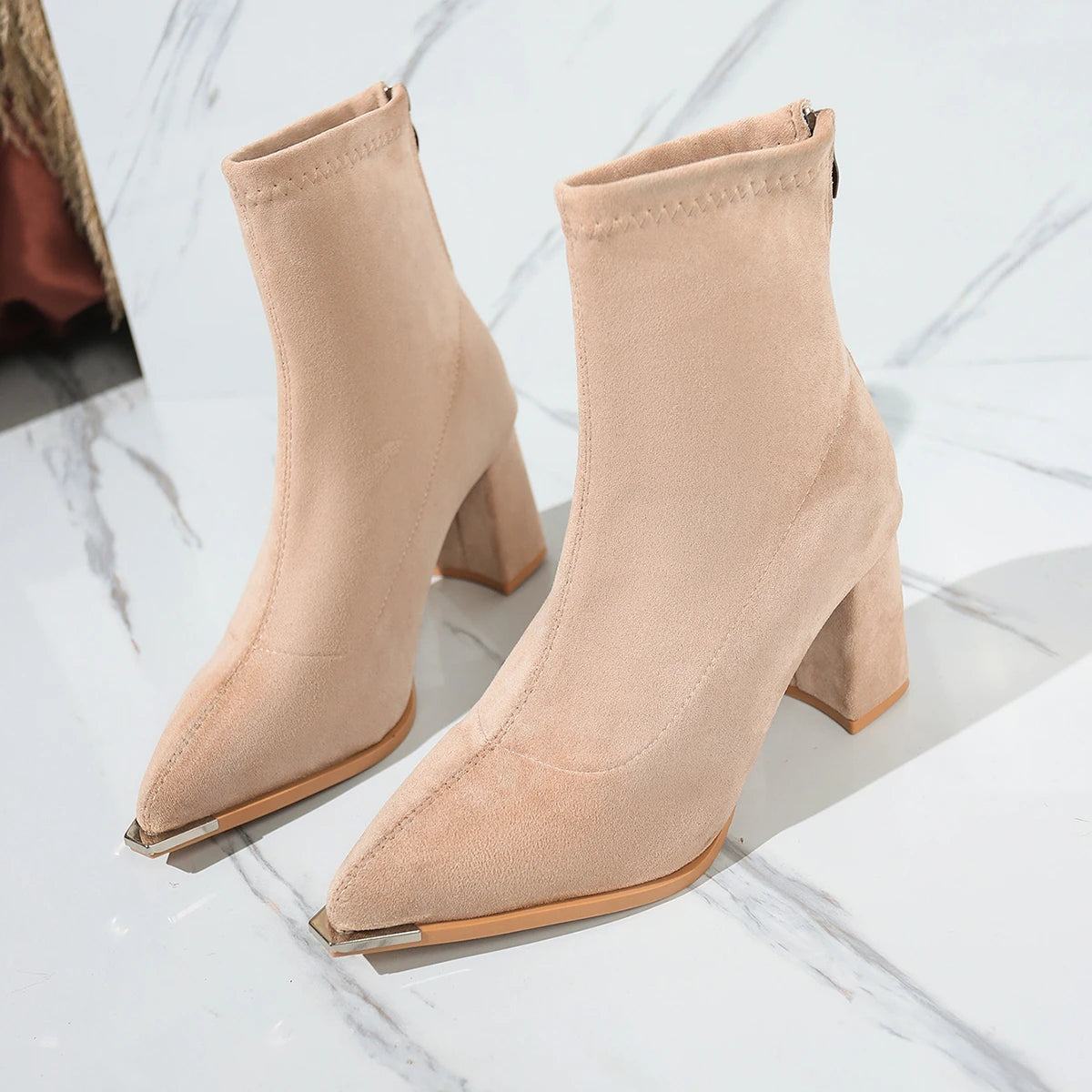Women Short Boots 2025 New Classic Autumn Winter Shoes Female Thick Heel Pointed Toe Women Shoes Fashion Slimming Ankle Booties Zpaxo