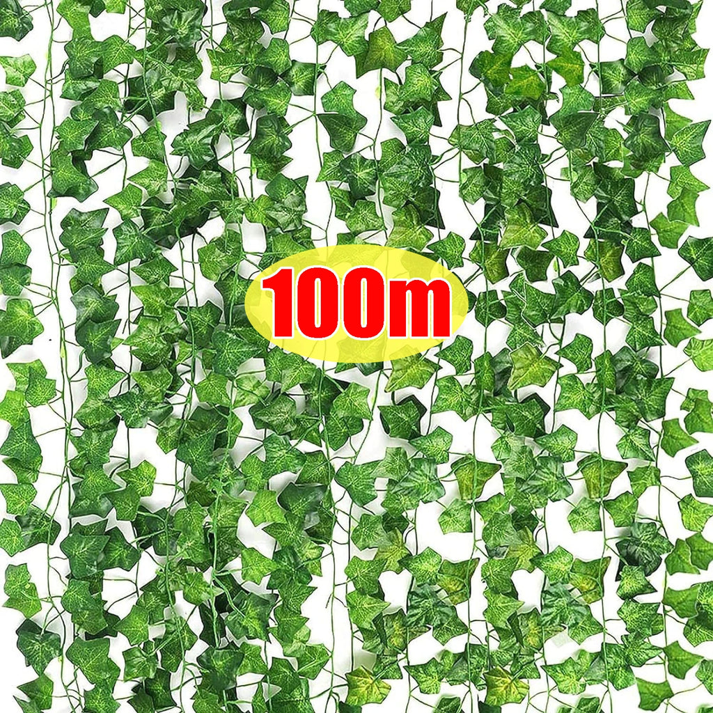 100 2M Artificial Green Leaves Ivy Vine Garland Fake Leaf Plants