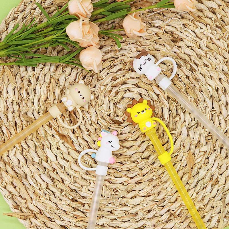 Silicone Sealing Straw Plug Reusable Drinking Dust Cap Cartoon Plugs Zpaxo