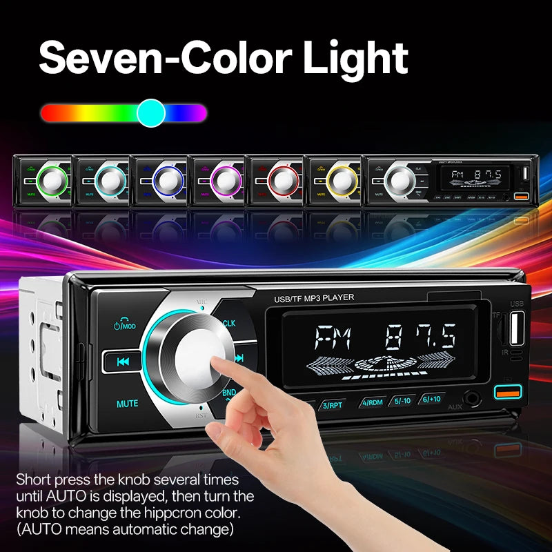 HIPPCRON Car MP3 Player 1 DIN Radio 7 Colorful Lights Stereos