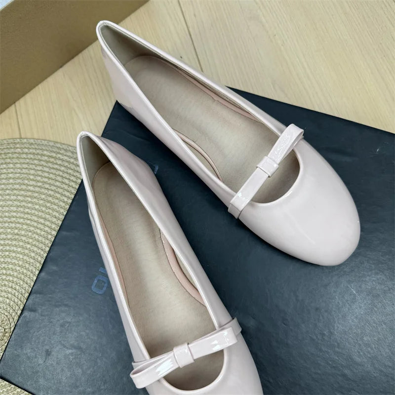 Flat Shoes for Women 2025 New Round Toe Spring and Autumn Bow Ballet Shoes, Shallow Mouth Plus Size Women's Shoes 44 Loafers Zpaxo