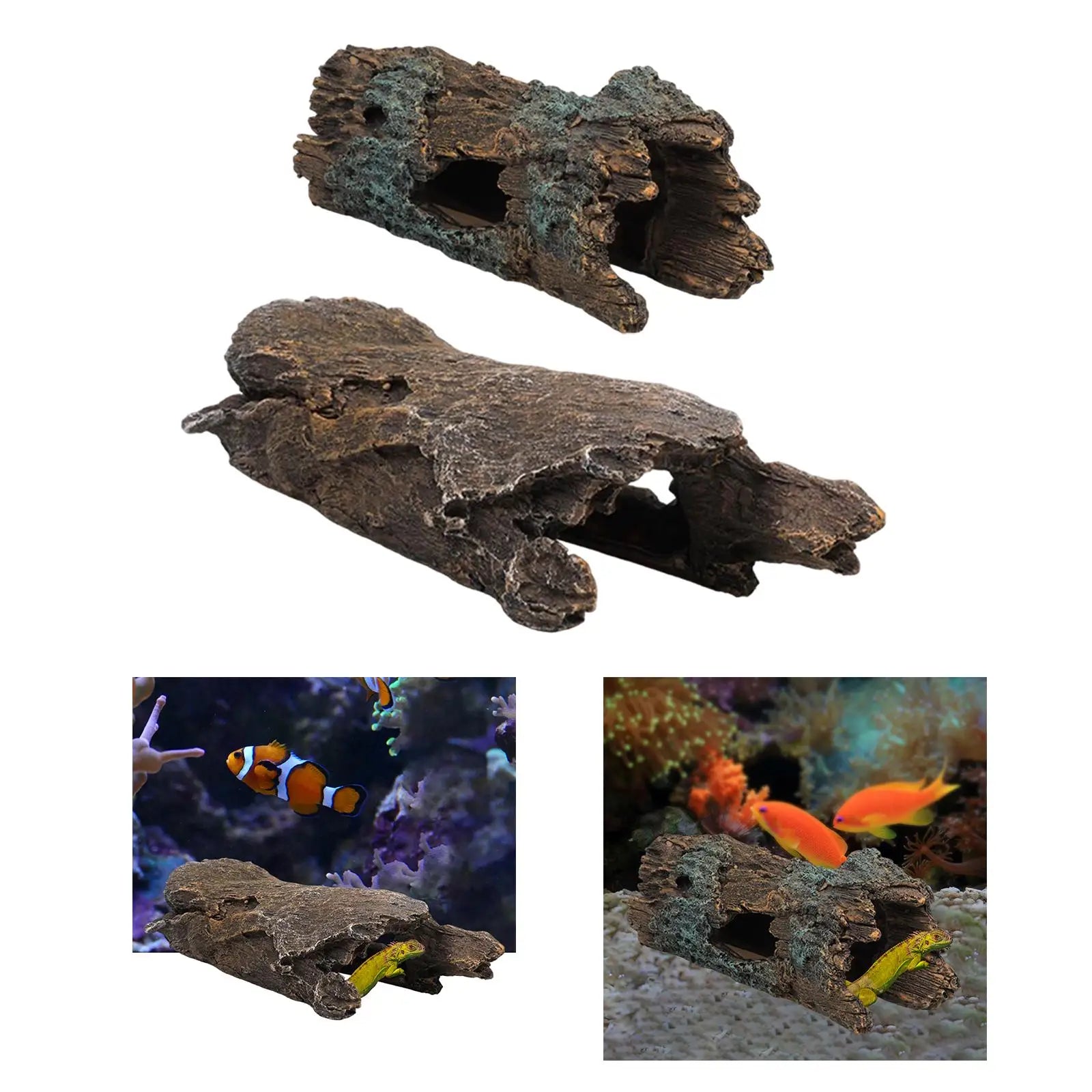 Fish Tank Hideout Hollow Tree Trunk Aquarium Decoration Tank Accessories for Amphibians Betta Small Lizards Turtles Reptile Zpaxo