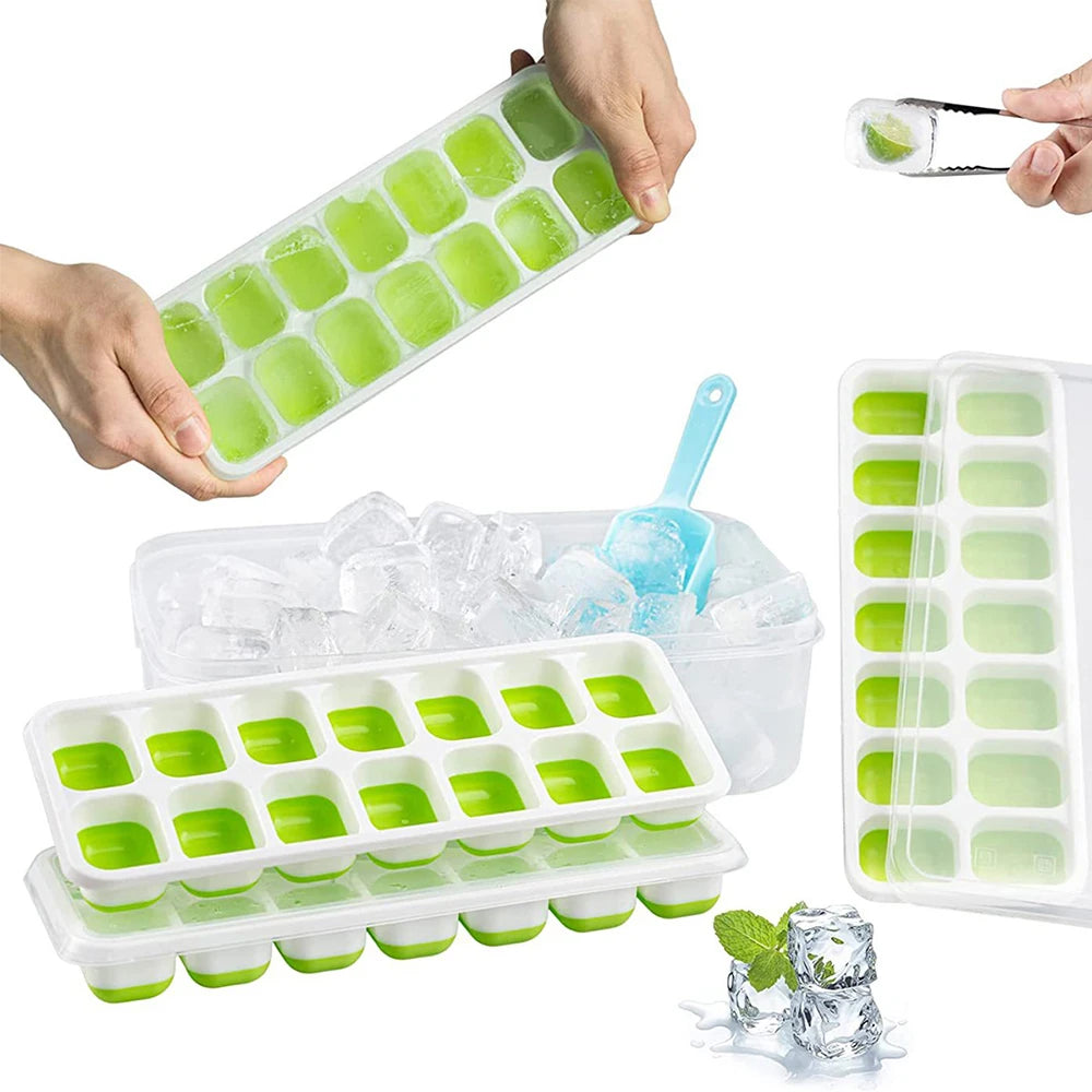 1PC Ice Cube Tray 14 Grid Silicone Ice Cube Mold With Removable Lid Ices Maker Kitchen Gadget Bar Tools Zpaxo
