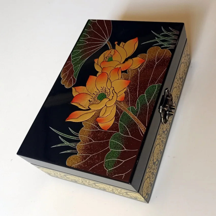 Handmade Lacquerware Jewellery Box – Hand-Painted Wood & Lock Jewellery Storage Box Zpaxo