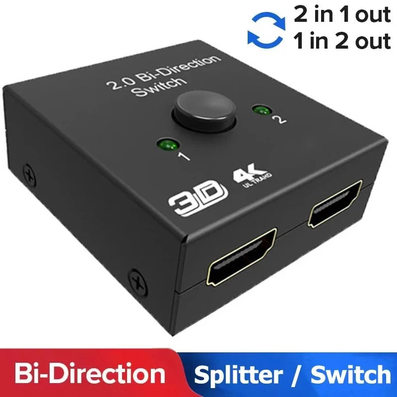 4K HDMI-Compatible Switch 2 Ports Bi-directional 1x2 2x1 HDTV Adapter