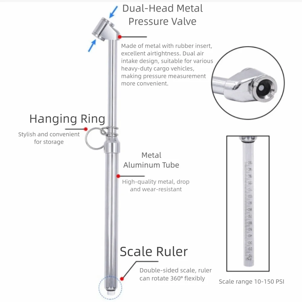 High Precision Tire Pressure Gauge Portable Heavy Duty Air Pressure Gauge 10-150 psi 100-1000 kpa Mechanical Air Gage Zpaxo