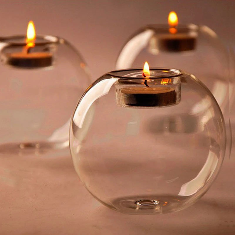 Round Clear Glass Candle Holder Oil Lamp Table Decoration Christmas
