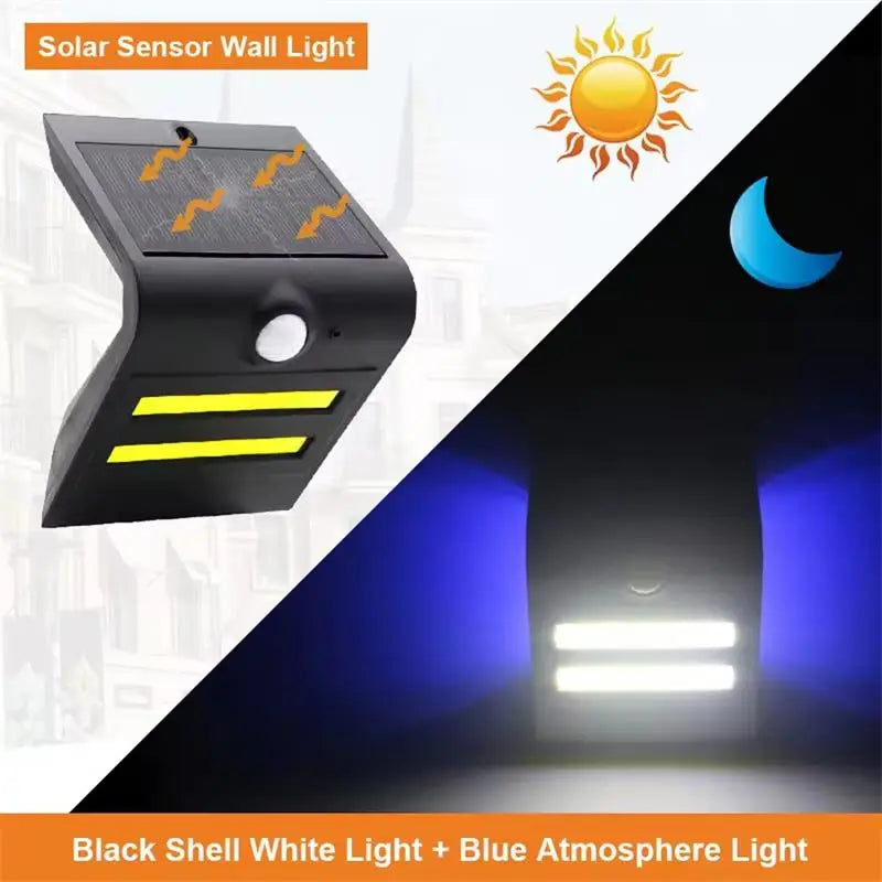 COB LED Solar Wall Lights Small Motion Sensor IP65 Waterproof 3 Modes Zpaxo Black - Blue China Mainland