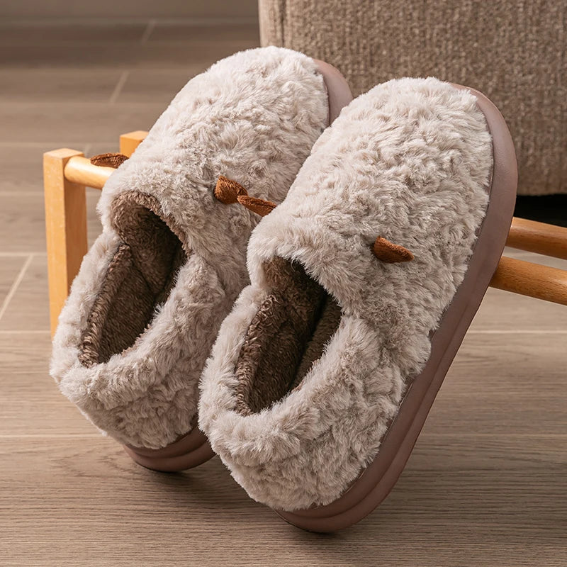 Women's Slippers Home Fluffy Warm Anti-slip Woman Shoes Bag Heel
