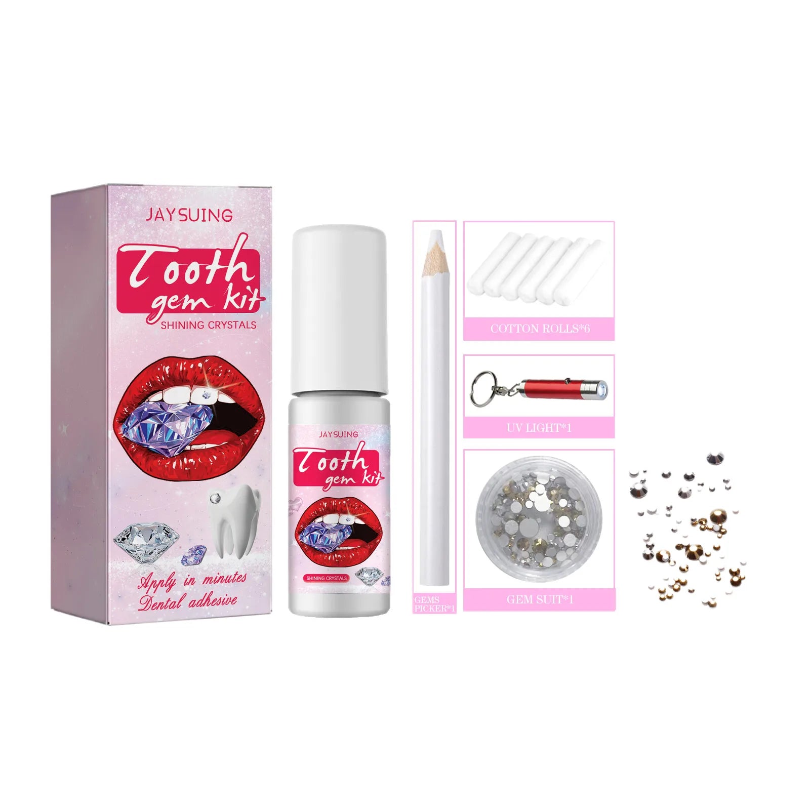Tooth Gem Set White Rhinestone DIY Dental Jewelry Beautiful Easy To Remove Install Sturdy Gems With Curing Light And Glue Zpaxo 1set boxed