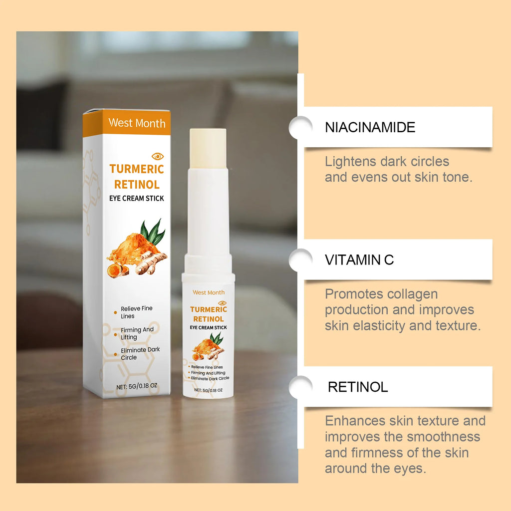 Turmeric Retinol Eye Cream Stick Remove Dark Circles Fade Fine Lines Anti Eye Bags Puffiness Lift Firming Brightening Eye Care Zpaxo