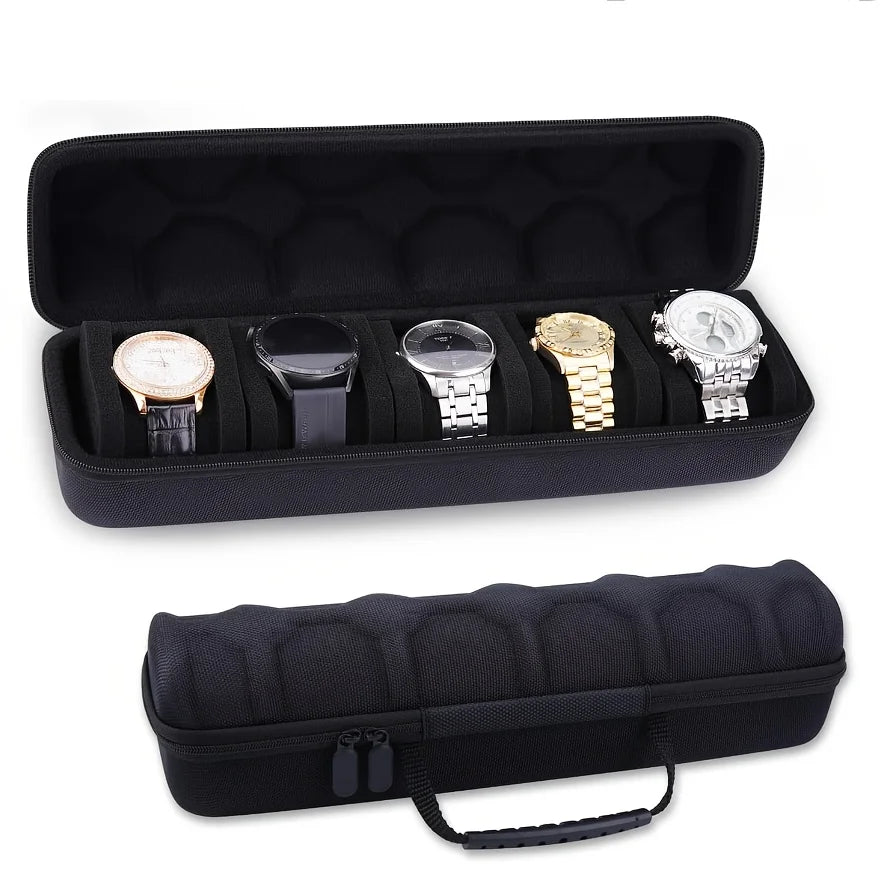 5-Slot Black Nylon Watch Travel Case Protective Storage Organizer