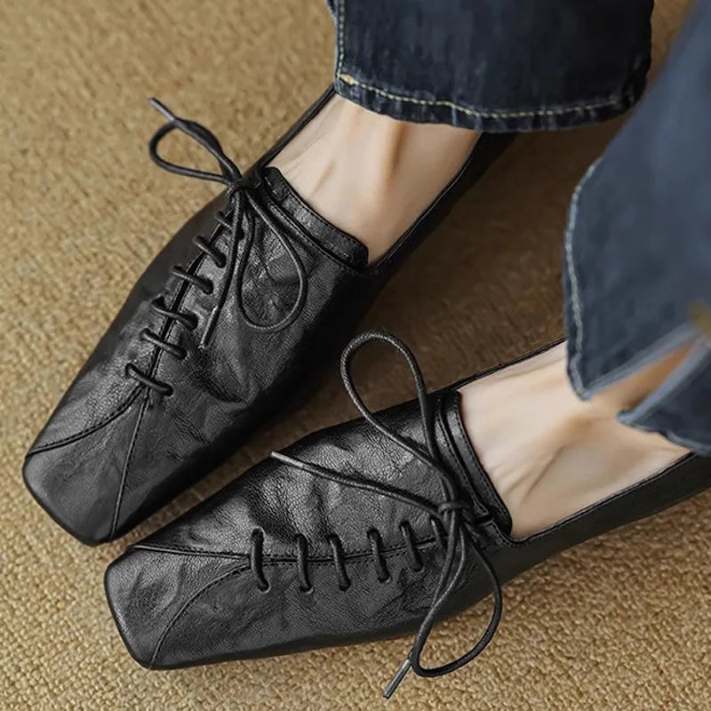 2025 Lace-up Simple Shoes Women's Fashion Neutral Small Single Niche