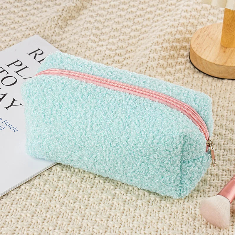 Plush Pencil Case, Makeup Bag, Cute, High Appearance, Large Capacity Pencil Case, Girls' School Students' Stationery Box, Pillow Zpaxo Blue 1PC