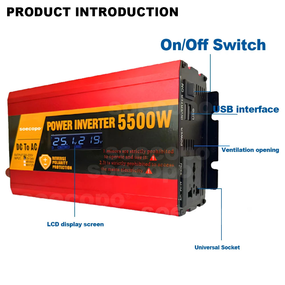 Efficient Dual Voltage Power Inverter 5500W Peak LCD Screen Real-time