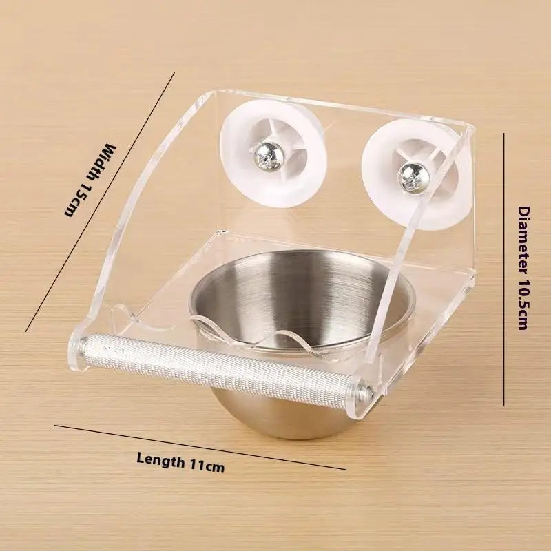 1Pc Acrylic Stainless Steel Bird Food Bowl Hangable Detachable With Stand Prevent Scattering Dispenser Parrots Food Container Zpaxo A5