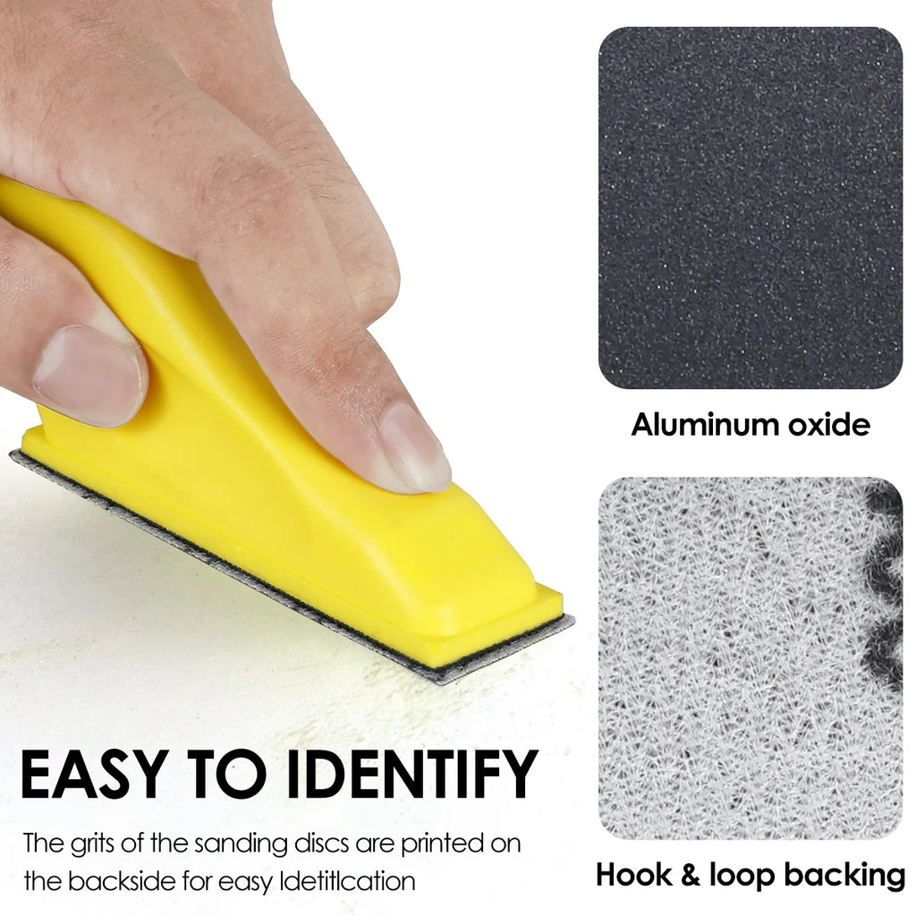70pcs DIY Hand Sandpaper MINI Sander Kit Loop Sander Paper Assorted Grit Wet Dry Sanding Strip Detail Tool with Hand Millstone Zpaxo
