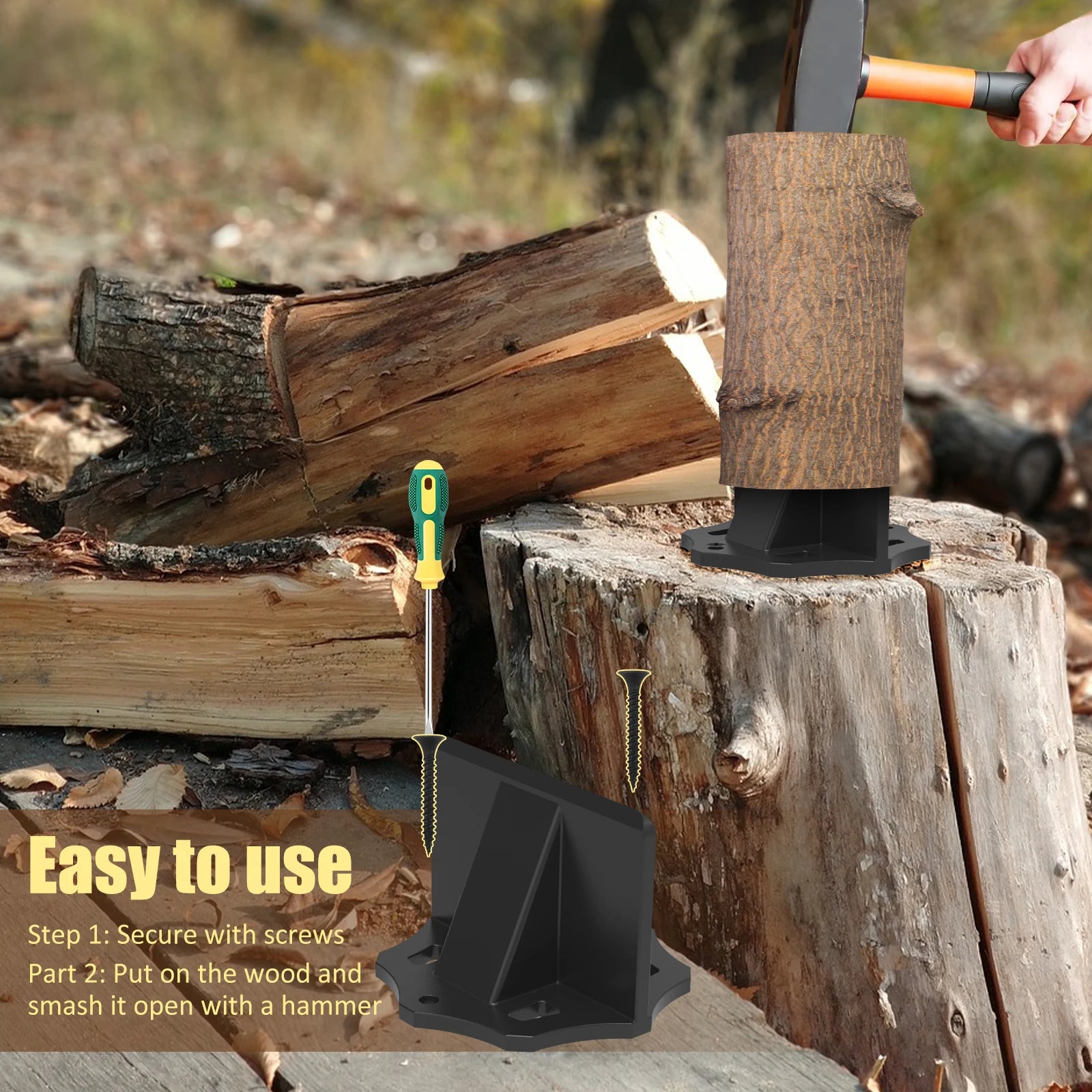 Kindling Splitter Sturdy Carbon Steel Log Wood Splitter Portable Wood Splitter Tool with Cloth Bag Manual Splitter for Home 2025 Zpaxo