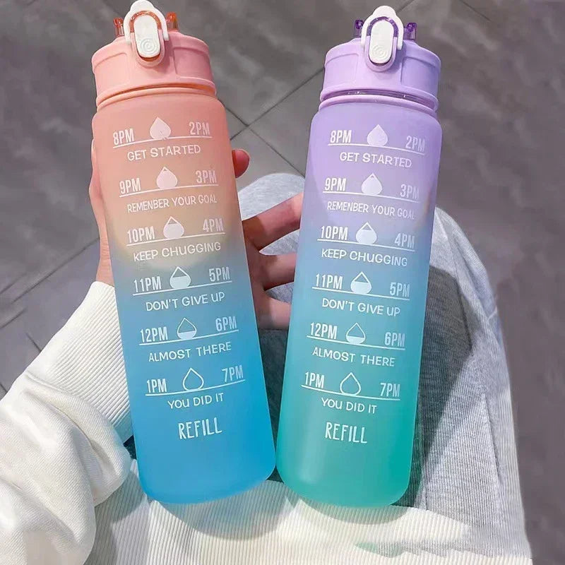 900ml Sports Water Bottle High Temperature Resistant Graduated Straw Cup Rainbow Frosted Progressive Color Water Cup Plastic Cup Zpaxo