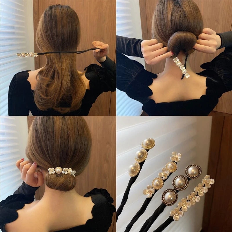Magic Elegant Pearl Flower Bun Maker Lazy Hair Curlers Styling Accessories Hairpin Hair Braider Hairstyle Twist Hair Accessories Zpaxo