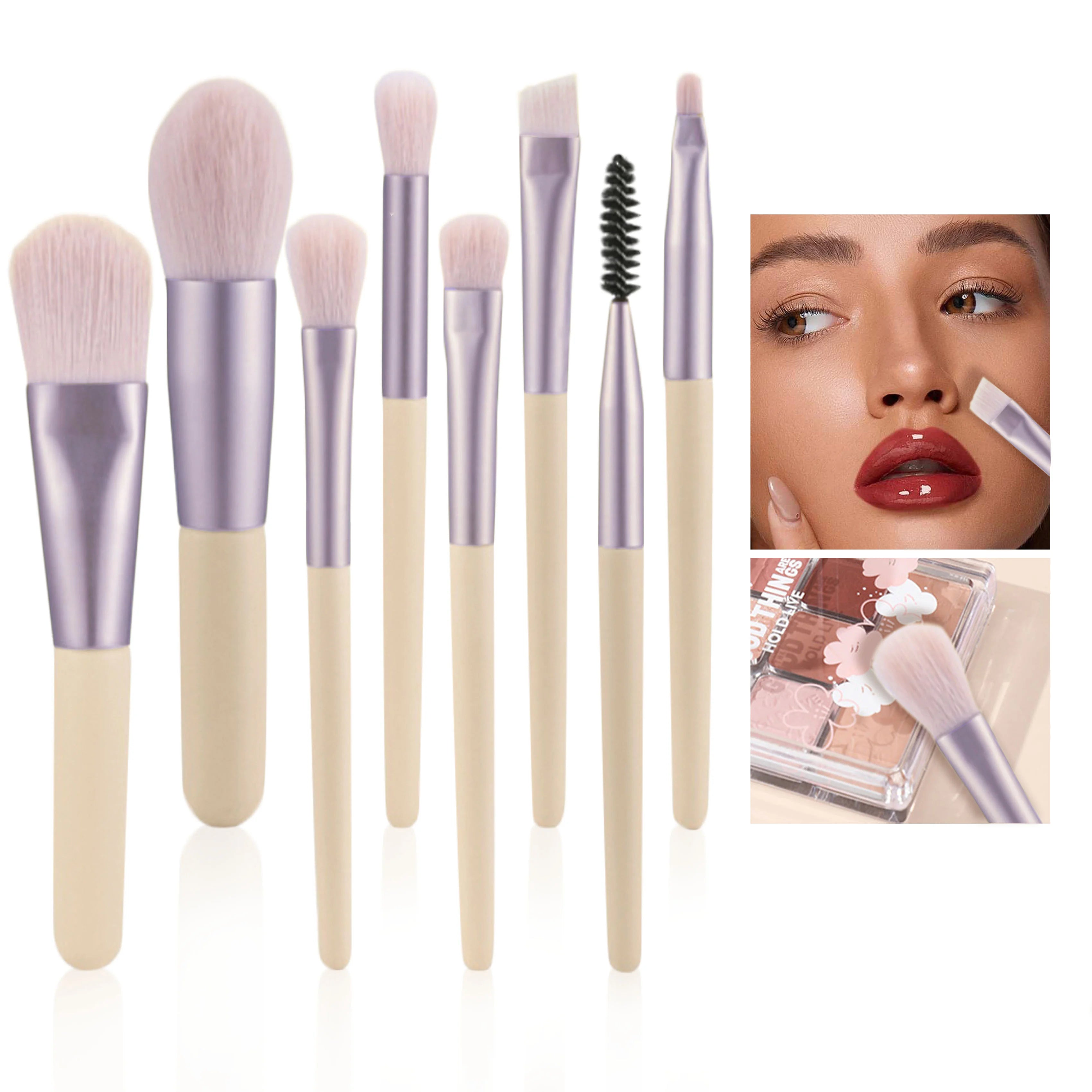 8pcs Makeup Brush Set for Face Loose Powder Blush Concealer Eyeshadow Radiant Look for Christmas Parties Travel-Friendly Design Zpaxo