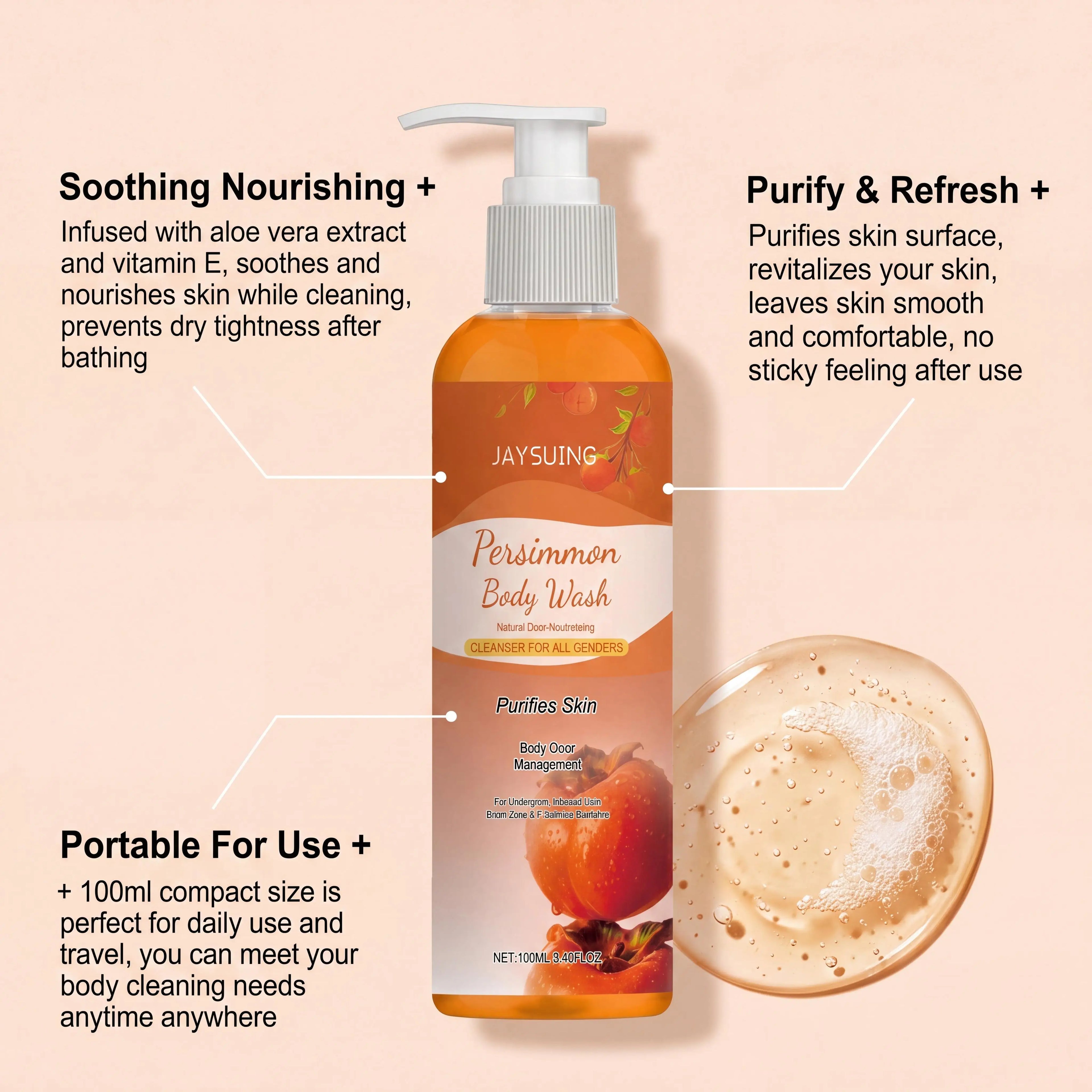 Persimmon Shower Gel – Cleansing, Deodorizing & Exfoliating Exfoliating Body Wash Zpaxo