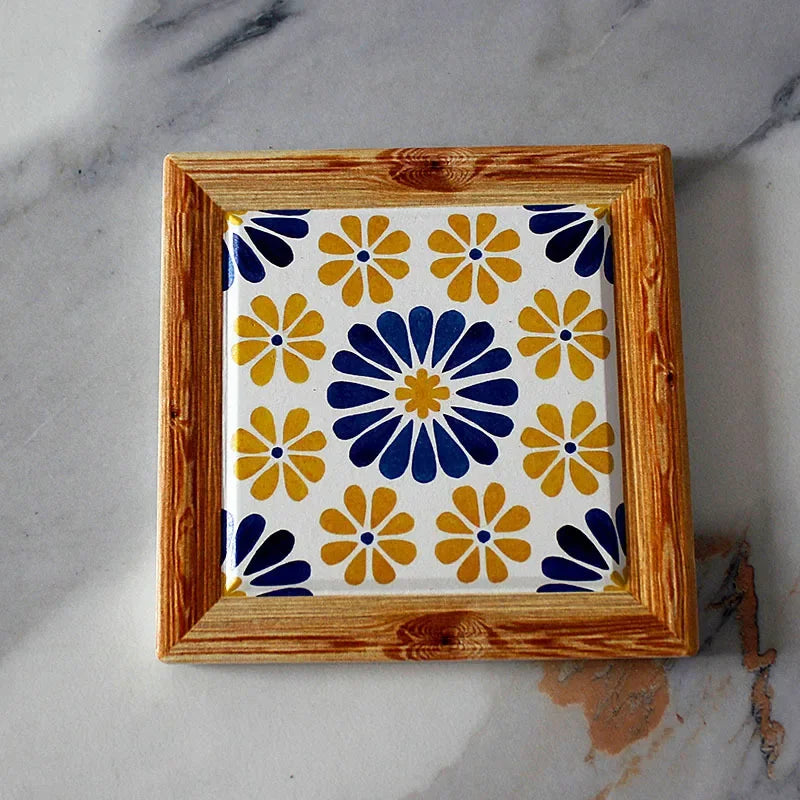 Bohemian Ceramic Cork Coaster – Vintage Floral Tile Coffee Mat Ceramic Cork Coaster Zpaxo B