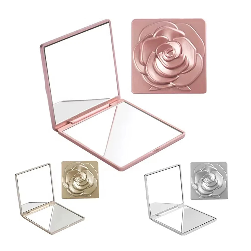 Rose Compact Mirror Square Travel Portable Makeup Mirror Double-Sided Cosmetic Mirror Gifts for Wedding Bridal Shower Party Zpaxo