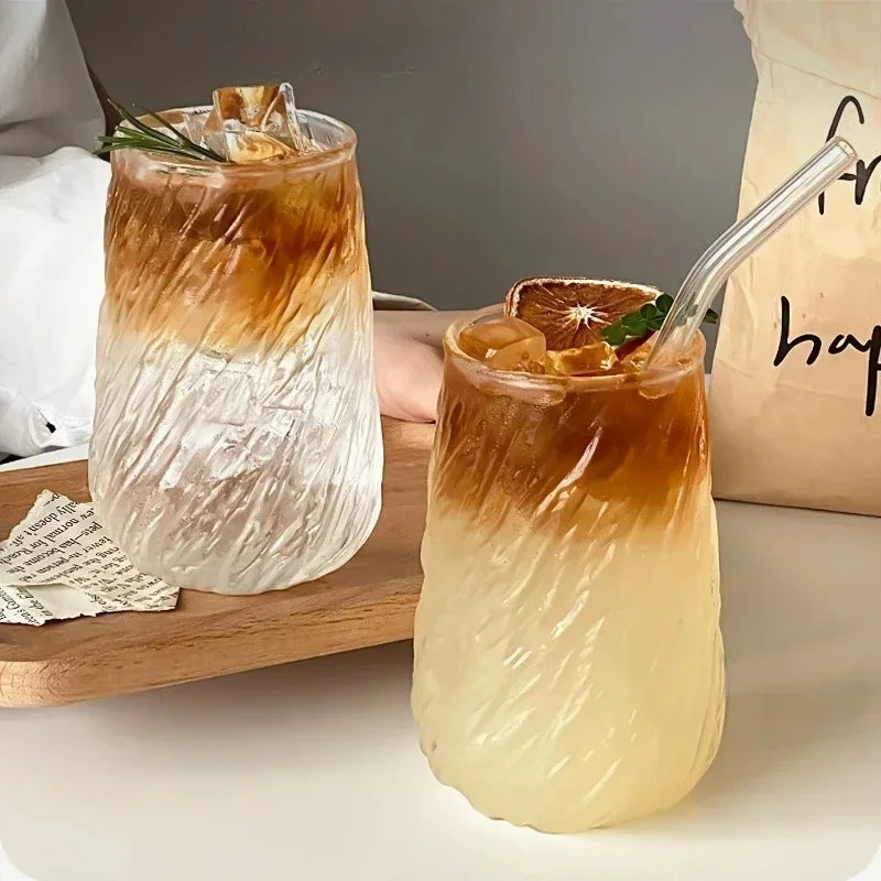 400ML Coffee Mug Glassware Stripe Glass Cup Ice Mug Transparent Glass Tea Cup Drinkware Juice Milk Mocha Cups Kitchen Supplies L Zpaxo