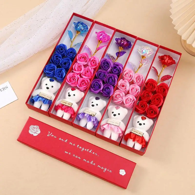 Plush Bear Artificial Flower Box Soap Rose Flowers Creative Romantic Zpaxo