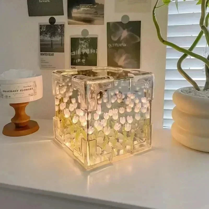 3D Tulip Night Light Perfect Couples Flower Magic Cube Home Zpaxo Purple