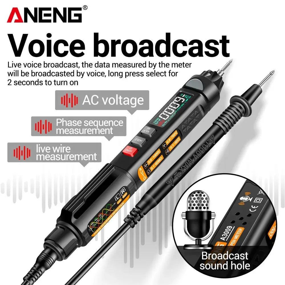 ANENG A3009 Mini Digital Multimeter Pen Voice Broadcast Multimetro DC