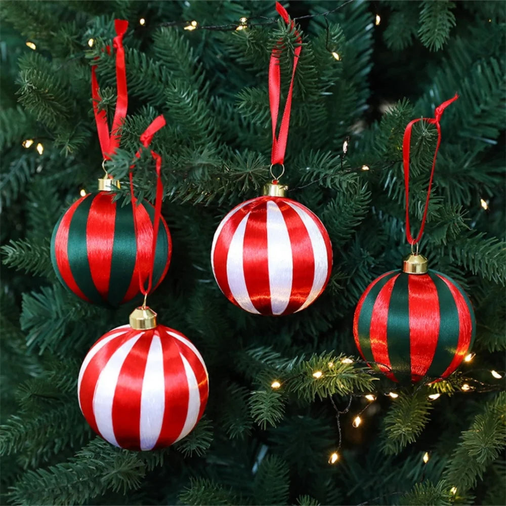 6-Pack 8cm Red & White Striped Christmas Ball Ornaments Christmas Ornaments Zpaxo