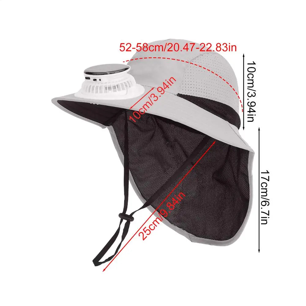 Solar Fan Sun Hat Kids Wide Brim Cooling Day Sunscreen Cap Outdoor Zpaxo Khaki United States