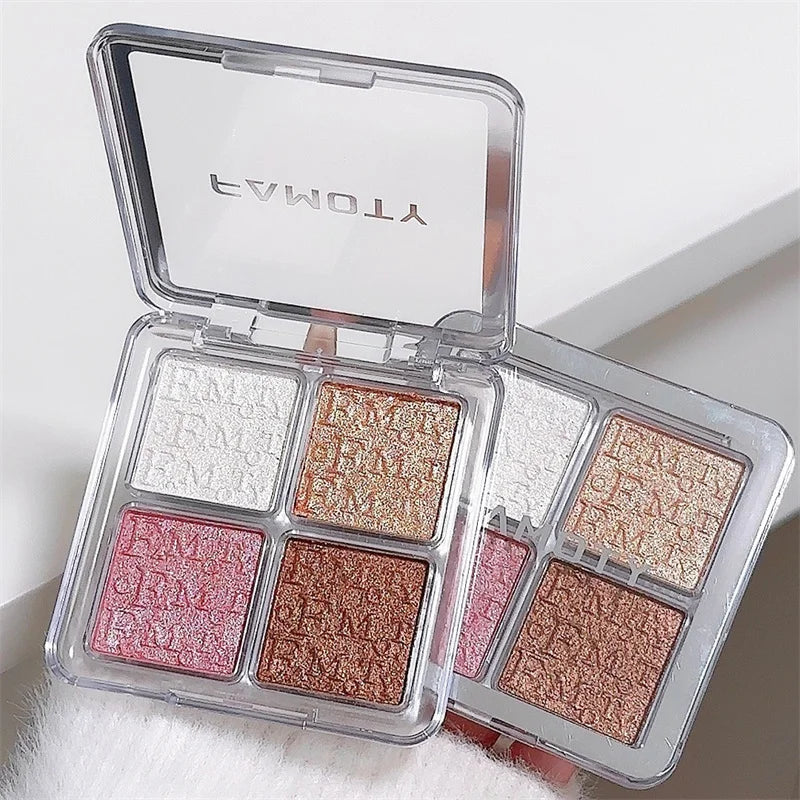 4 Face Highlighter Powder Palette Glitter Shimmer Natural Gloss